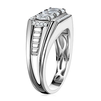J Francis Embellished with Zirconia by Swarovski 2.25 ctw Art Deco Men's Ring in Rhodium Over Sterling Silver (Size 10.0) 