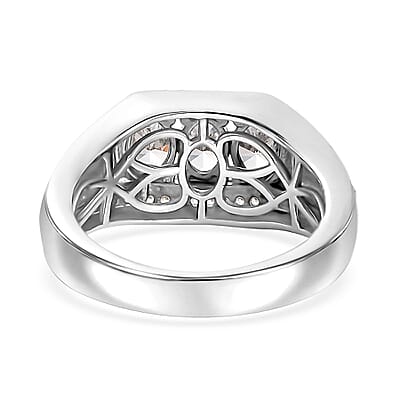 J Francis Embellished with Zirconia by Swarovski 2.25 ctw Art Deco Men's Ring in Rhodium Over Sterling Silver (Size 10.0) 