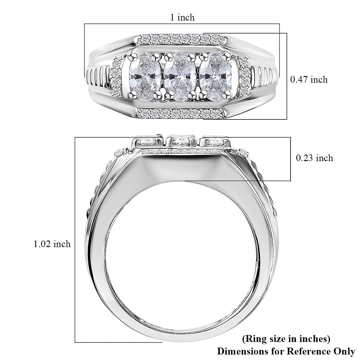 J Francis Embellished with Zirconia by Swarovski 2.25 ctw Art Deco Men's Ring in Rhodium Over Sterling Silver (Size 10.0) 