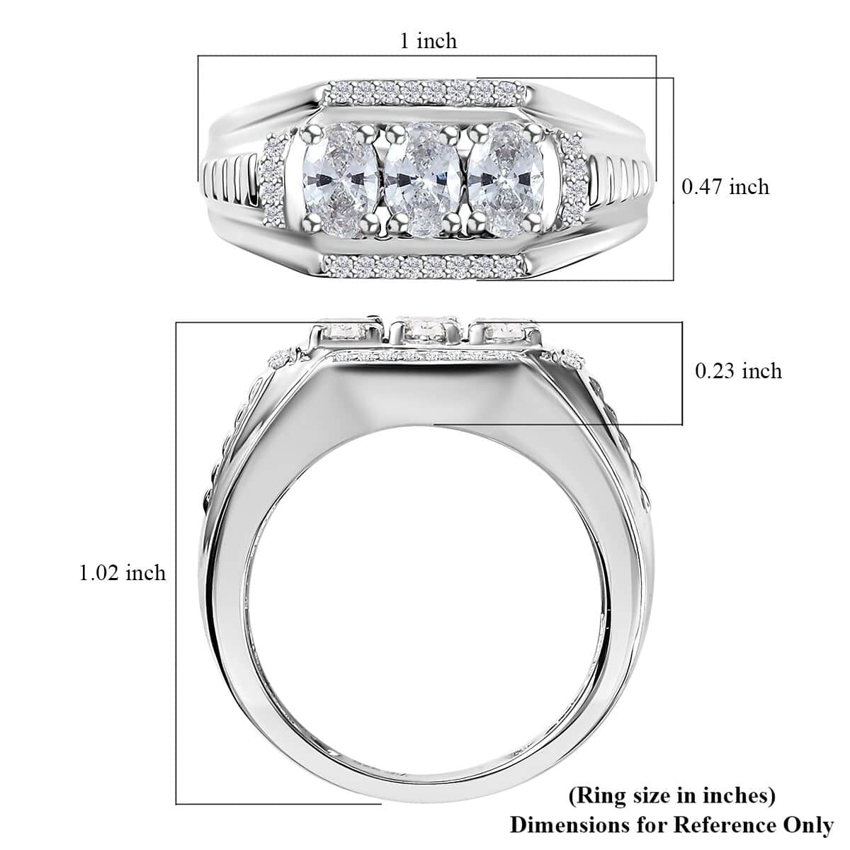 J Francis Embellished with Zirconia by Swarovski Art Deco Men's Ring in Rhodium Over Sterling Silver (Size 10.0) 2.25 ctw image number 6