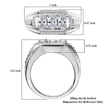 J Francis Embellished with Zirconia by Swarovski 2.25 ctw Art Deco Men's Ring in Rhodium Over Sterling Silver (Size 10.0) 