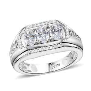 J Francis Embellished with Zirconia by Swarovski 2.25 ctw Art Deco Men's Ring in Rhodium Over Sterling Silver (Size 11.0)