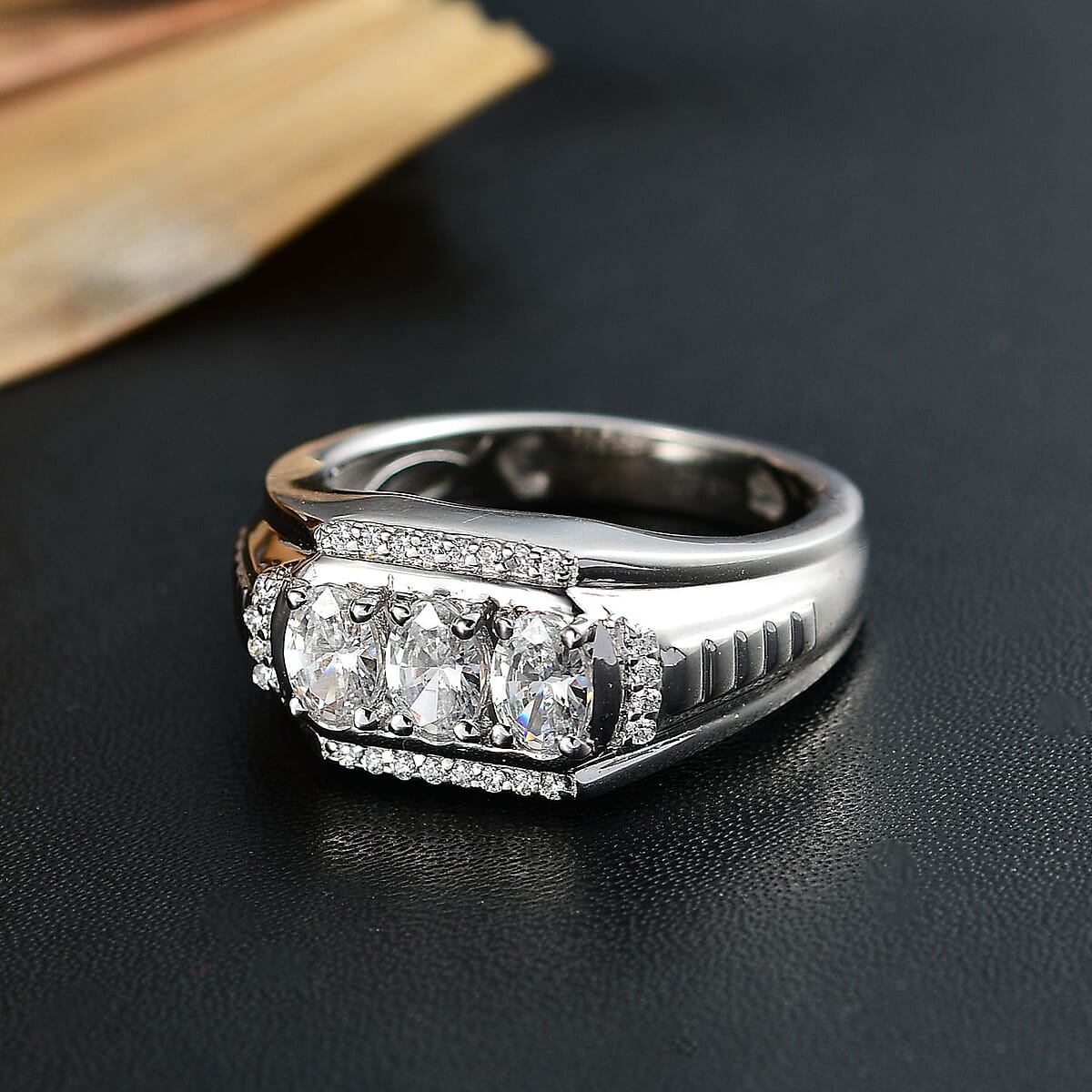 J Francis Embellished with Zirconia by Swarovski 2.25 ctw Art Deco Men's Ring in Rhodium Over Sterling Silver (Size 9.0) image number 2