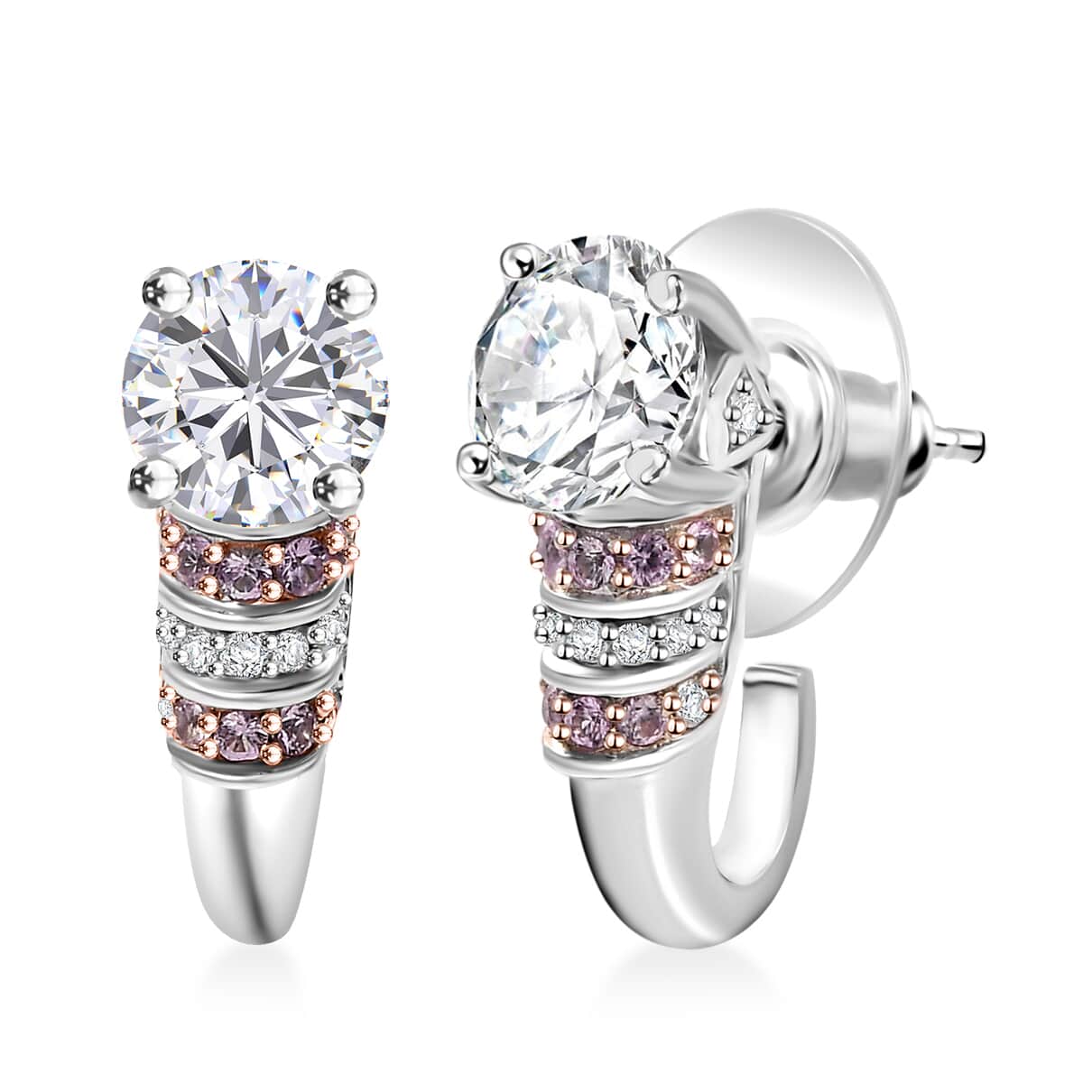 Moissanite and Pink Sapphire 2.85 ctw Moonlit Grace Earrings in Rhodium Over Sterling Silver image number 0