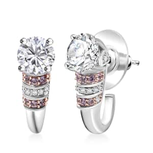 Moissanite and Pink Sapphire 2.85 ctw Moonlit Grace Earrings in Rhodium Over Sterling Silver