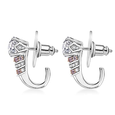 Moissanite and Pink Sapphire 2.85 ctw Moonlit Grace Earrings in Rhodium Over Sterling Silver
