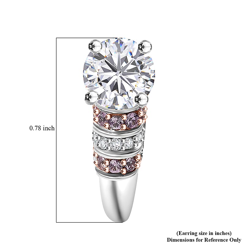 Moissanite and Pink Sapphire 2.85 ctw Moonlit Grace Earrings in Rhodium Over Sterling Silver