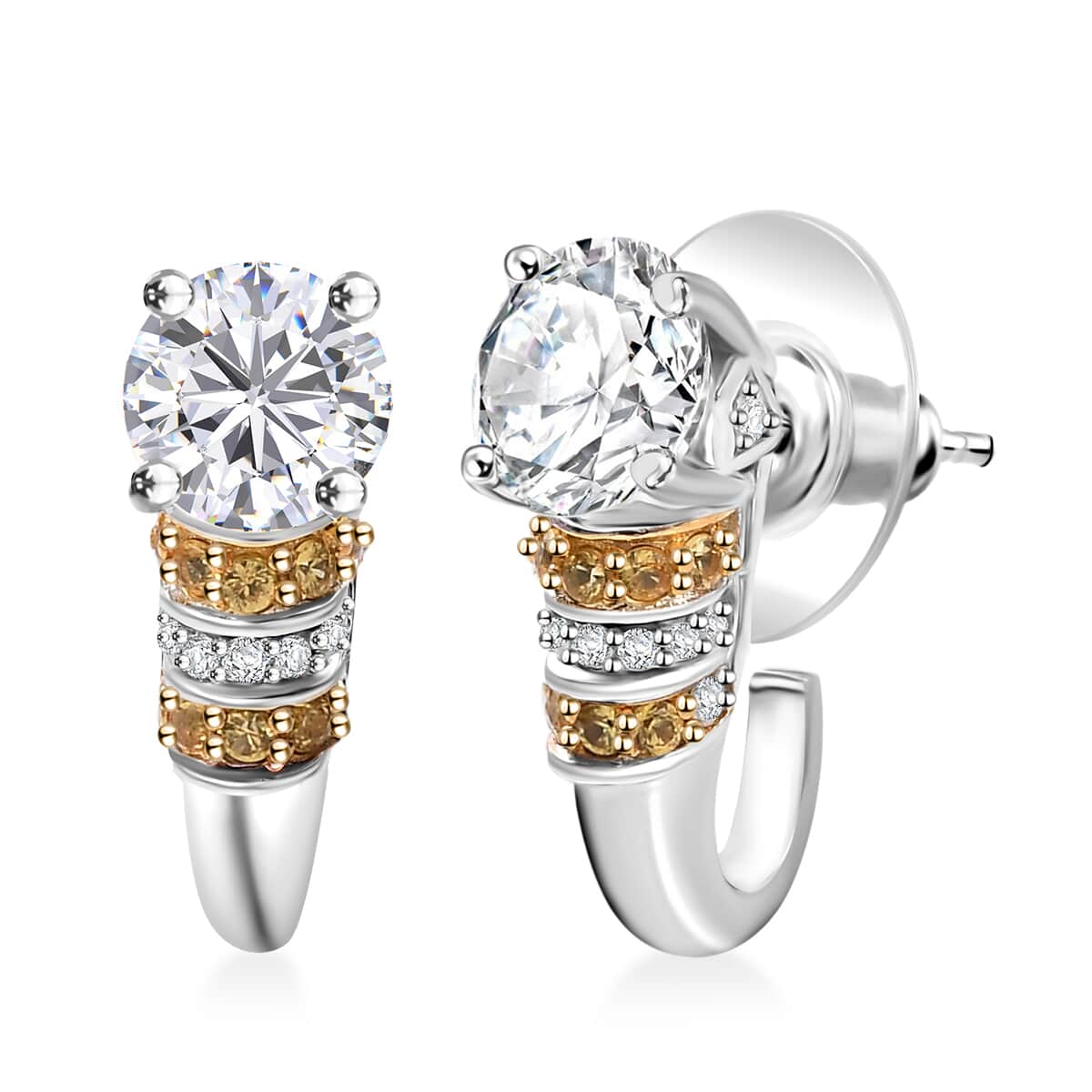 Moissanite and Yellow Sapphire 2.65 ctw Moonlit Grace Earrings in Rhodium Over Sterling Silver image number 0