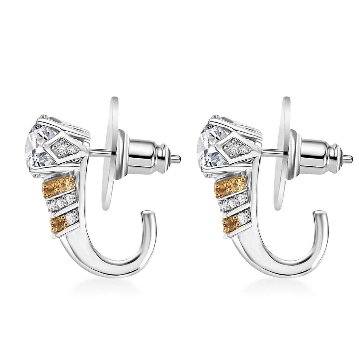 Moissanite and Yellow Sapphire 2.65 ctw Moonlit Grace Earrings in Rhodium Over Sterling Silver image number 3