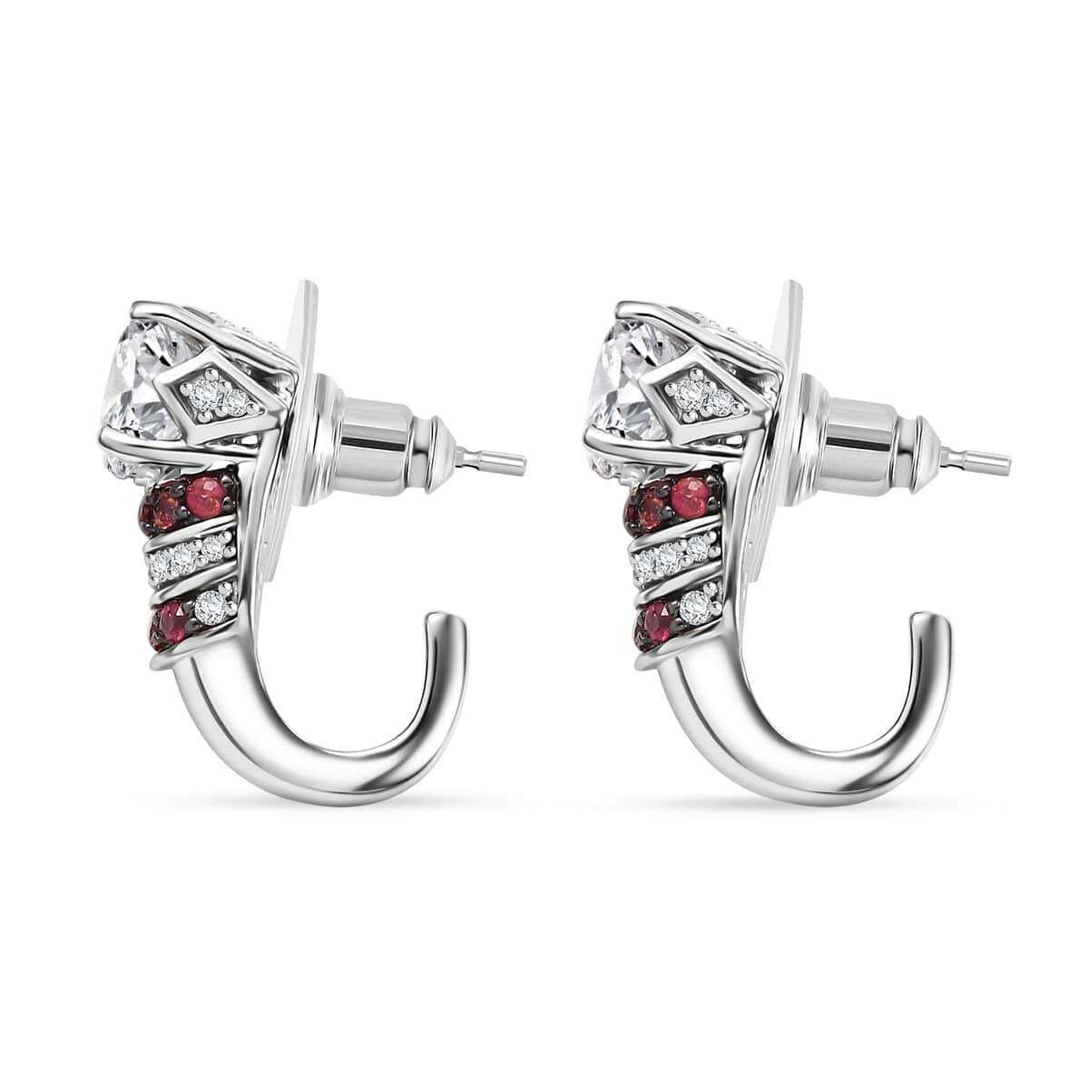 Moissanite and Red Sapphire 2.90 ctw Moonlit Grace Earrings in Rhodium Over Sterling Silver image number 3