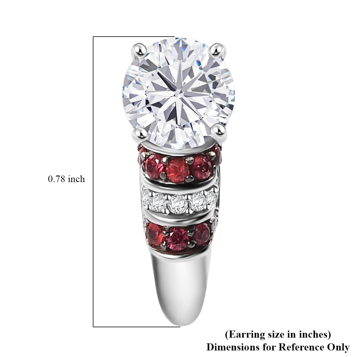 Moissanite and Red Sapphire 2.90 ctw Moonlit Grace Earrings in Rhodium Over Sterling Silver image number 4