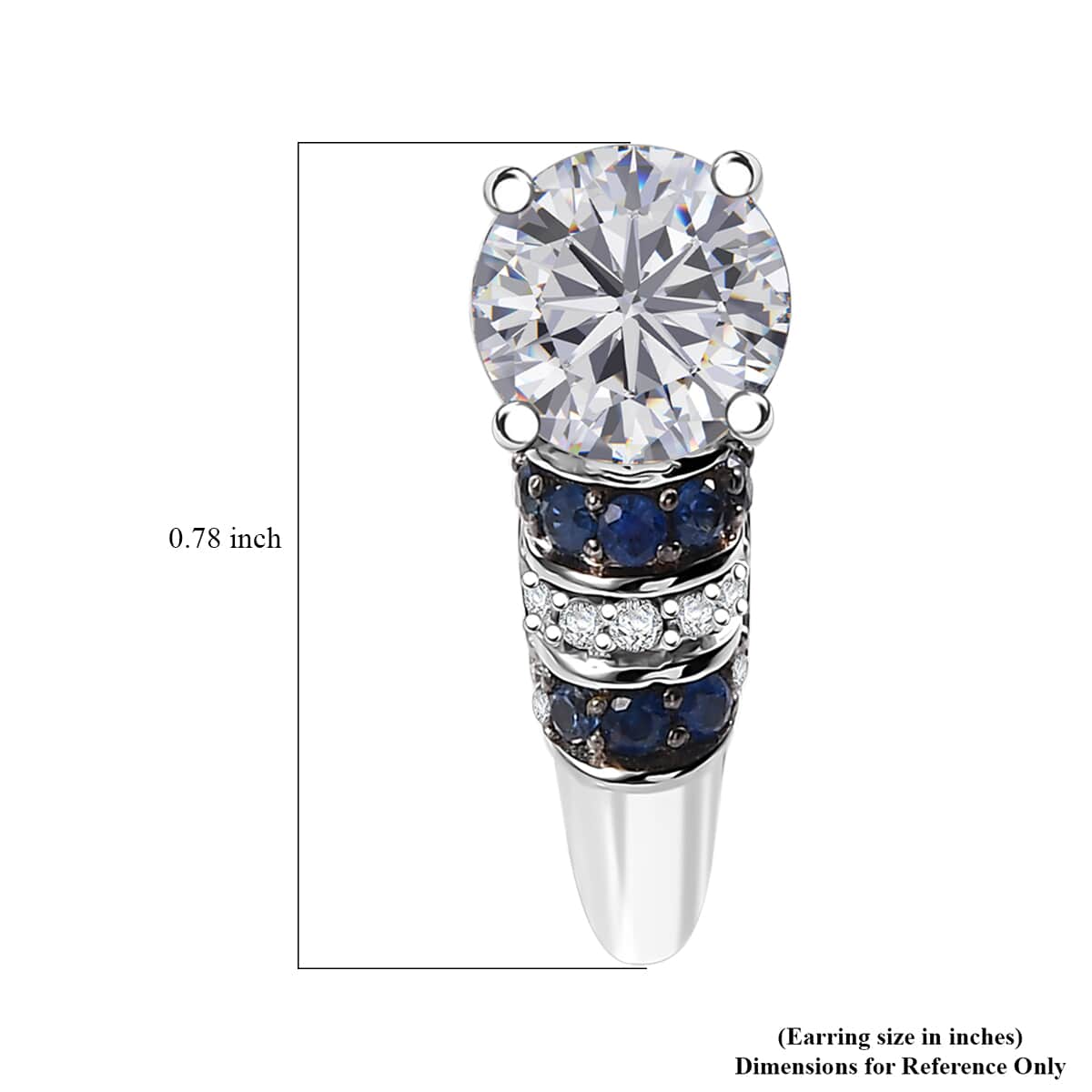 Moissanite and Blue Sapphire 2.90 ctw Moonlit Grace Earrings in Rhodium Over Sterling Silver image number 4