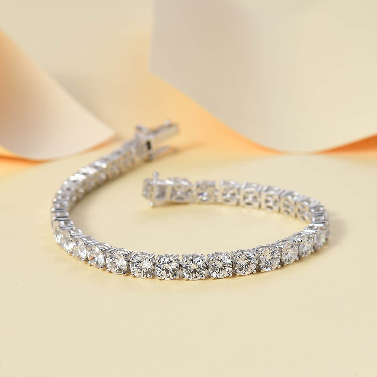 J Francis Embellished with Zirconia by Swarovski 27.00 ctw Tennis Bracelet in Rhodium Over Sterling Silver (6.50 In) image number 1