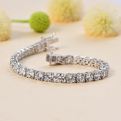 J Francis Embellished with Zirconia by Swarovski 27.00 ctw Tennis Bracelet in Rhodium Over Sterling Silver (6.50 In)
