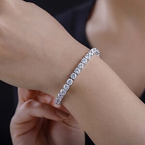 J Francis Embellished with Zirconia by Swarovski 29.70 ctw Tennis Bracelet in Rhodium Over Sterling Silver (7.25 In)