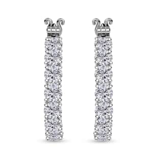 J Francis Embellished with Zirconia by Swarovski 25.50 ctw Hoop Earrings in Rhodium Over Sterling Silver