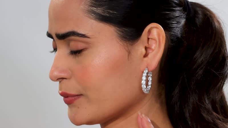 J Francis Embellished with Zirconia by Swarovski 25.50 ctw Hoop Earrings in Rhodium Over Sterling Silver