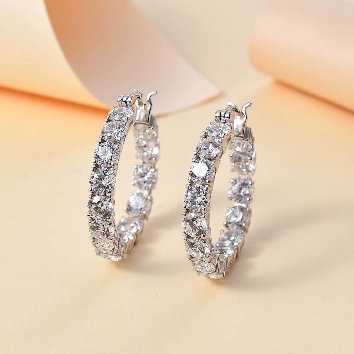 J Francis Embellished with Zirconia by Swarovski 25.50 ctw Hoop Earrings in Rhodium Over Sterling Silver image number 1