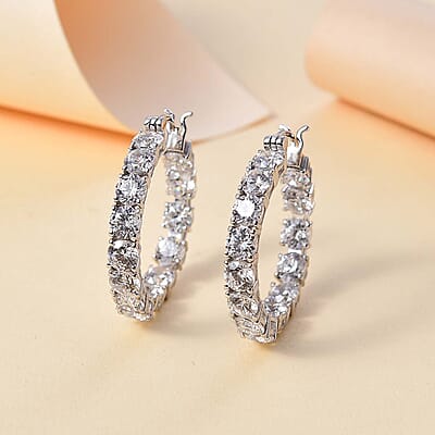 J Francis Embellished with Zirconia by Swarovski 25.50 ctw Hoop Earrings in Rhodium Over Sterling Silver