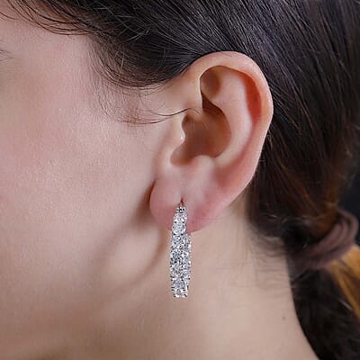 J Francis Embellished with Zirconia by Swarovski 25.50 ctw Hoop Earrings in Rhodium Over Sterling Silver