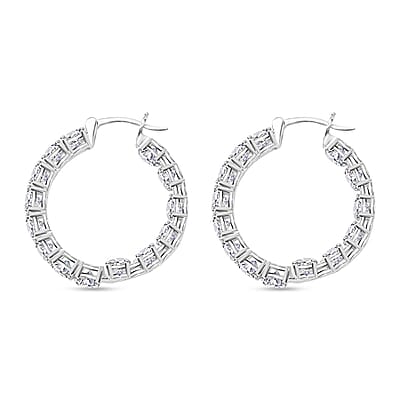 J Francis Embellished with Zirconia by Swarovski 25.50 ctw Hoop Earrings in Rhodium Over Sterling Silver