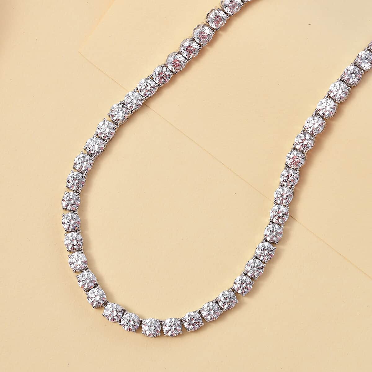 J Francis Embellished with Zirconia by Swarovski 75.60 ctw Tennis Necklace 18 Inches in Rhodium Over Sterling Silver image number 1