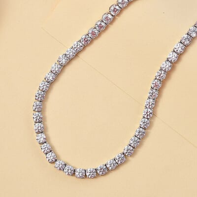 J Francis Embellished with Zirconia by Swarovski 74 ctw Tennis Necklace 18 Inches in Rhodium Over Sterling Silver