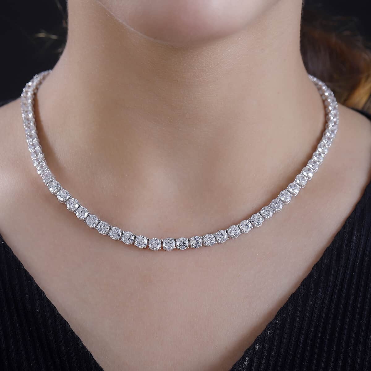 J Francis Embellished with Zirconia by Swarovski 75.60 ctw Tennis Necklace 18 Inches in Rhodium Over Sterling Silver image number 3