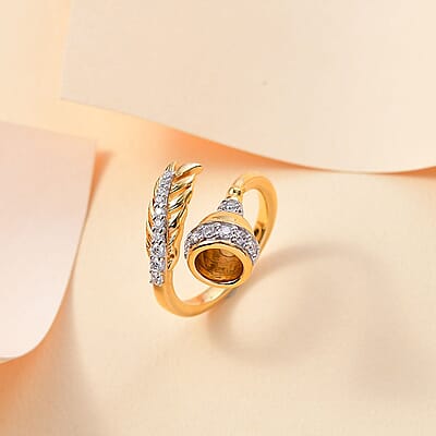 Moissanite 0.30 ctw Bypass Ring in 18K Vermeil Yellow Gold Over Sterling Silver (Size 10.0)