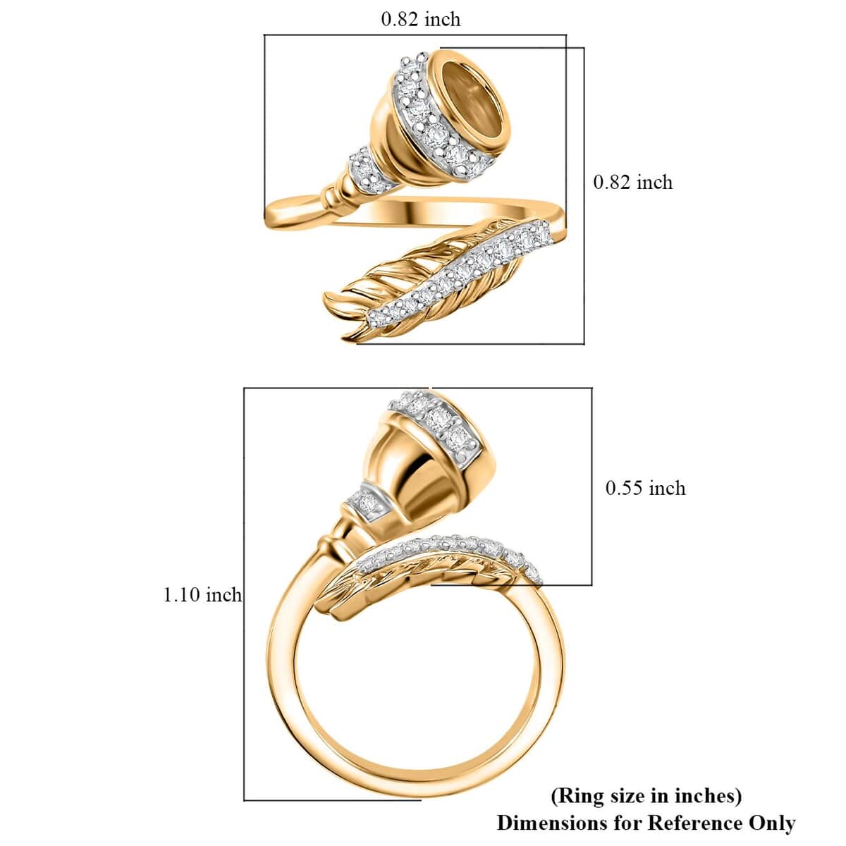 Moissanite 0.30 ctw Bypass Ring in 18K Vermeil Yellow Gold Over Sterling Silver (Size 10.0) image number 4