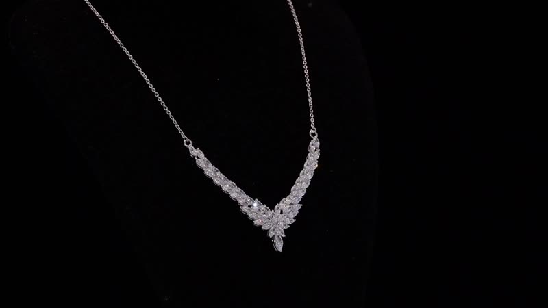 J Francis Embellished with Zirconia by Swarovski 10.60 ctw Chevron Necklace in Rhodium Over Sterling Silver 18 Inches