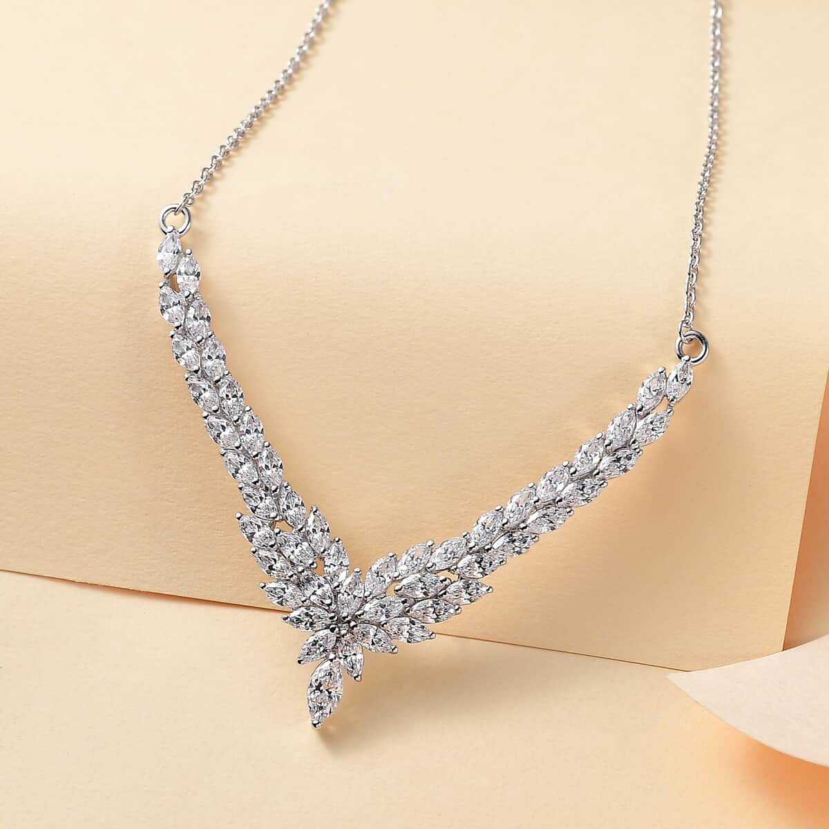 J Francis Embellished with Zirconia by Swarovski 10.60 ctw Chevron Necklace in Rhodium Over Sterling Silver 18 Inches image number 1