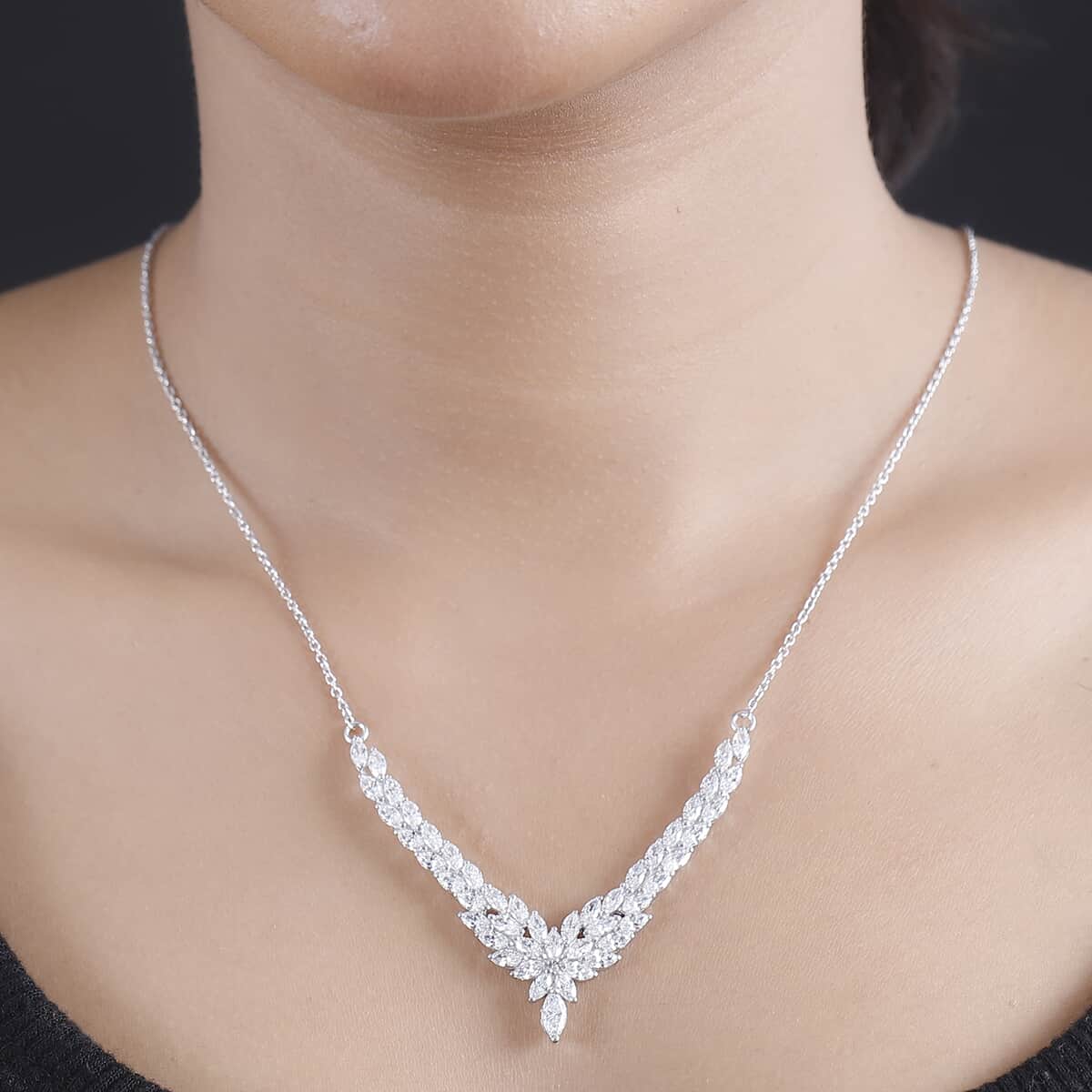 J Francis Embellished with Zirconia by Swarovski 10.60 ctw Chevron Necklace in Rhodium Over Sterling Silver 18 Inches image number 2