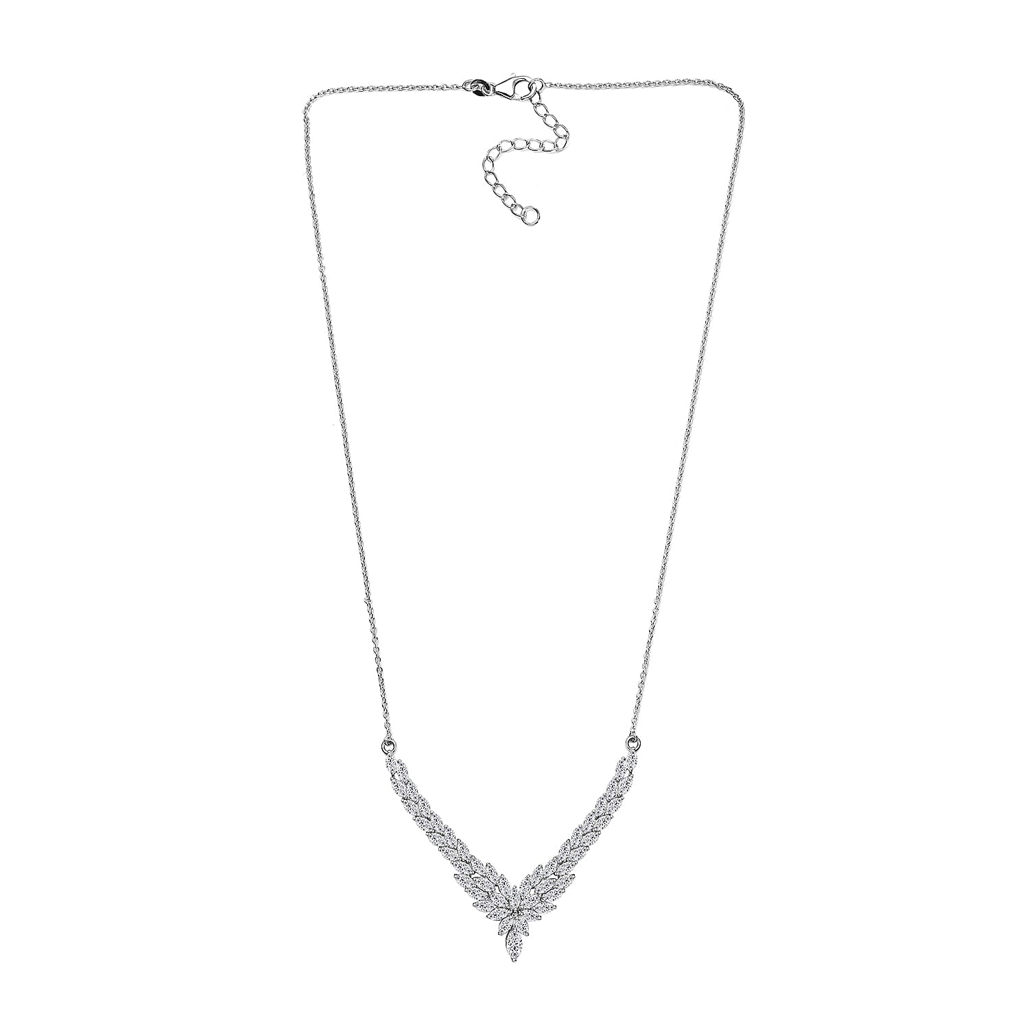 J Francis Embellished with Zirconia by Swarovski 10.60 ctw Chevron Necklace in Rhodium Over Sterling Silver 18 Inches