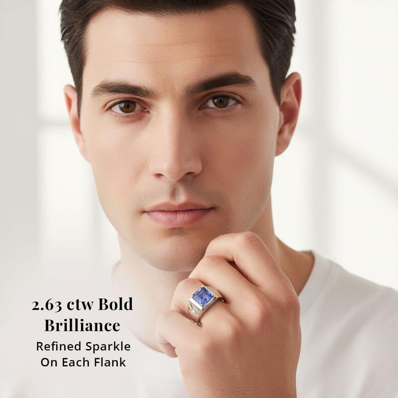 Rhapsody AAAA Tanzanite and E-F VS2 Diamond 2.63 ctw Men's Ring in 950 Platinum (Size 10.0) 11.50 Grams