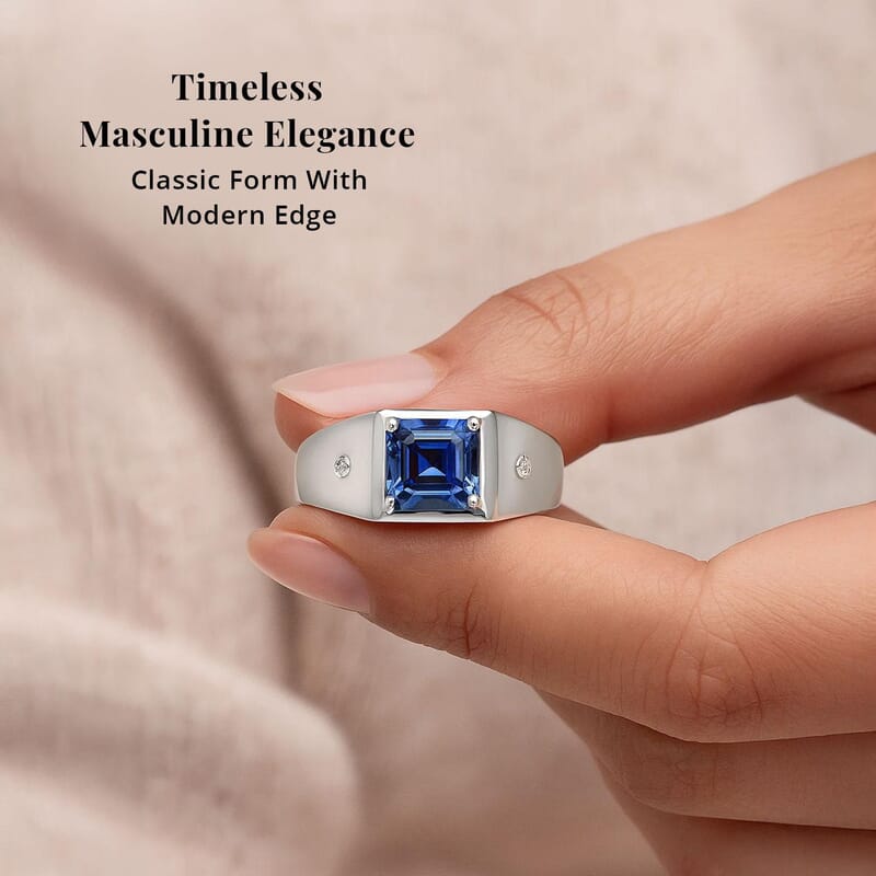 Rhapsody AAAA Tanzanite and E-F VS2 Diamond 2.63 ctw Men's Ring in 950 Platinum (Size 10.0) 11.50 Grams