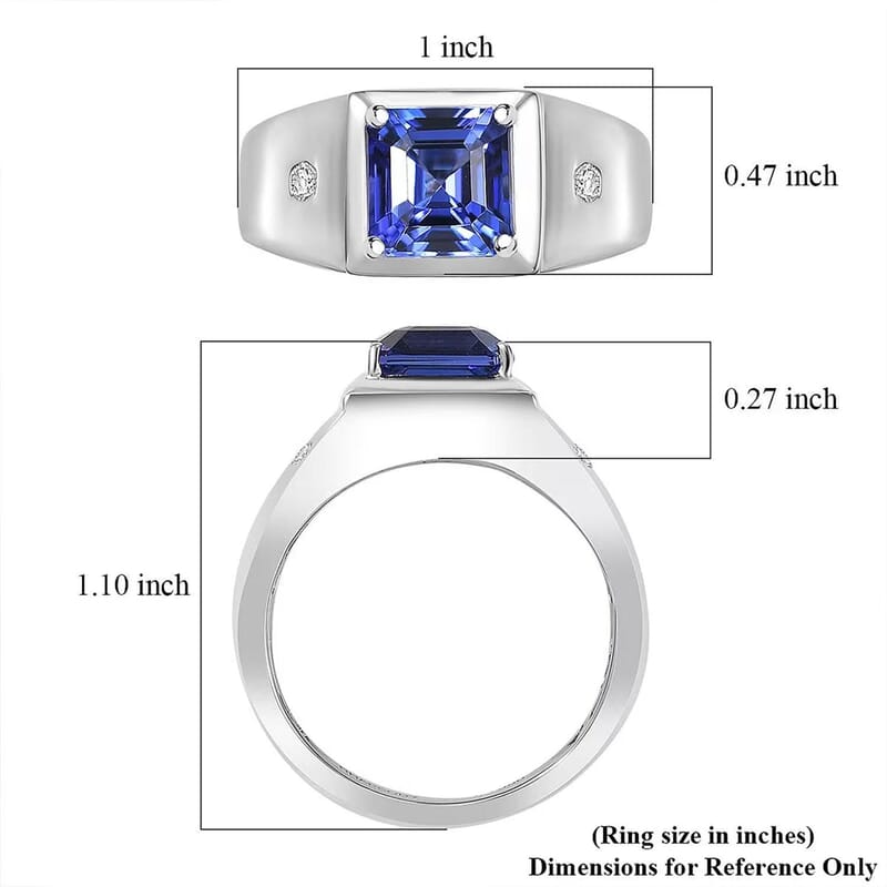 Rhapsody AAAA Tanzanite and E-F VS2 Diamond 2.63 ctw Men's Ring in 950 Platinum (Size 10.0) 11.50 Grams