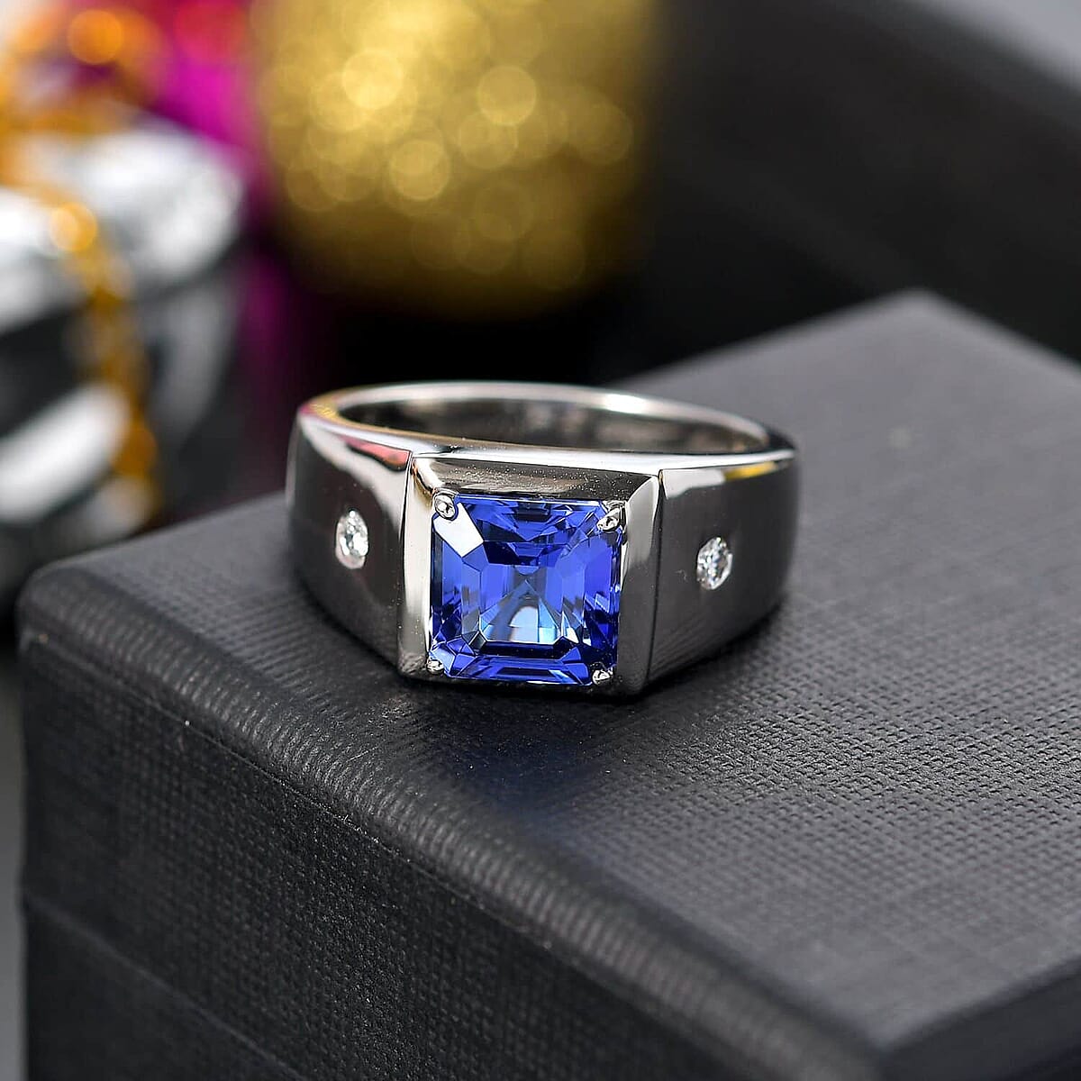 Doorbuster Rhapsody AAAA Tanzanite and E-F VS2 Diamond 2.63 ctw Men's Ring in 950 Platinum (Size 10.5) 11.50 Grams image number 1