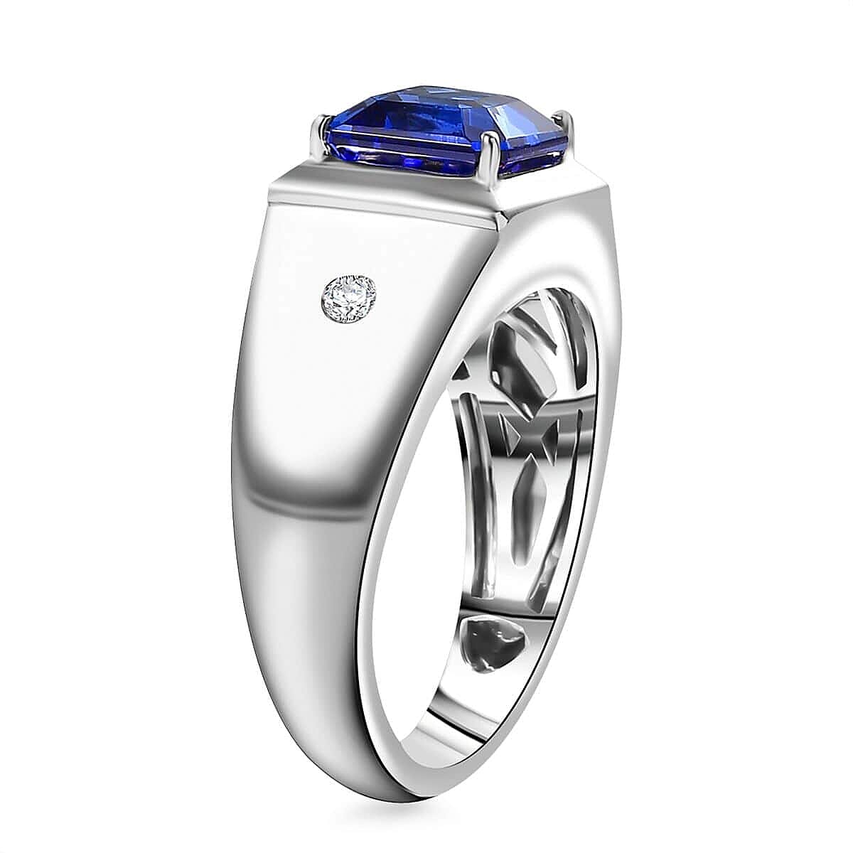 Doorbuster Rhapsody AAAA Tanzanite and E-F VS2 Diamond 2.63 ctw Men's Ring in 950 Platinum (Size 10.5) 11.50 Grams image number 3