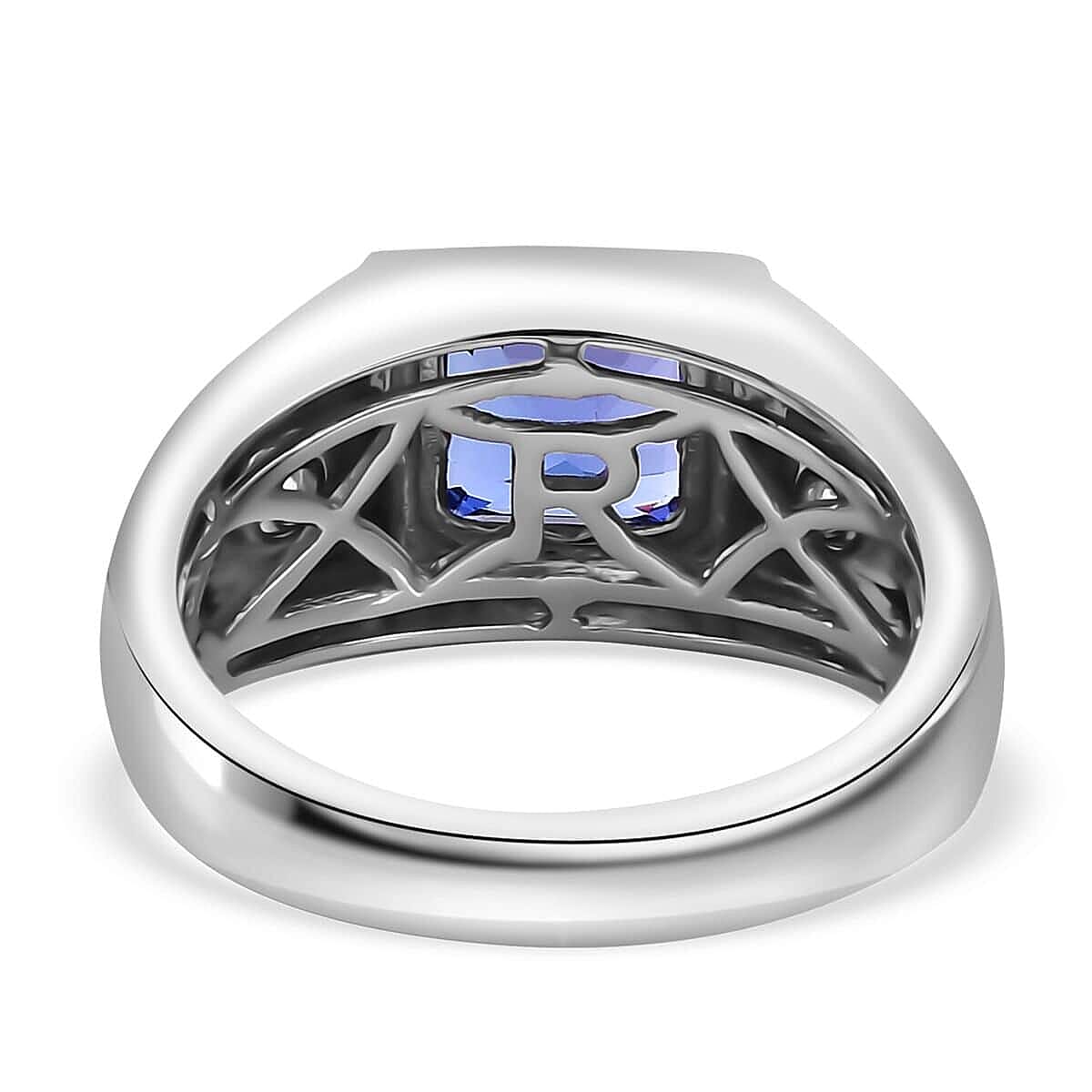Doorbuster Rhapsody AAAA Tanzanite and E-F VS2 Diamond 2.63 ctw Men's Ring in 950 Platinum (Size 10.5) 11.50 Grams image number 4
