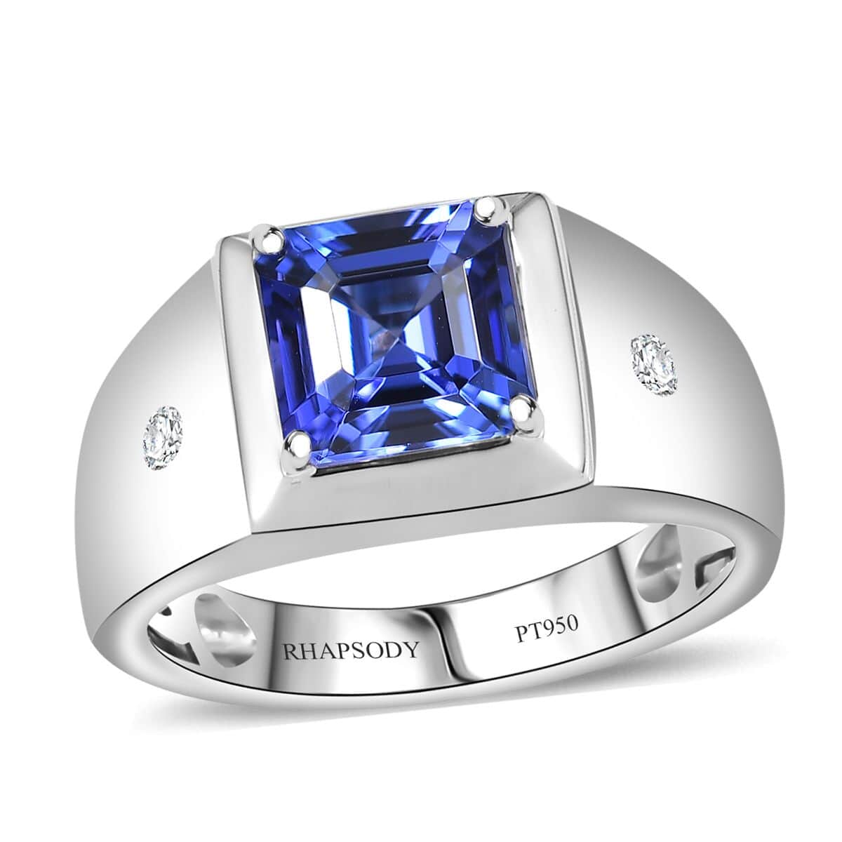 Rhapsody AAAA Tanzanite and E-F VS2 Diamond 2.63 ctw Men's Ring in 950 Platinum (Size 11.0) 11.50 Grams image number 0