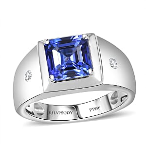 Rhapsody AAAA Tanzanite and E-F VS2 Diamond 2.63 ctw Men's Ring in 950 Platinum (Size 11.0) 11.50 Grams