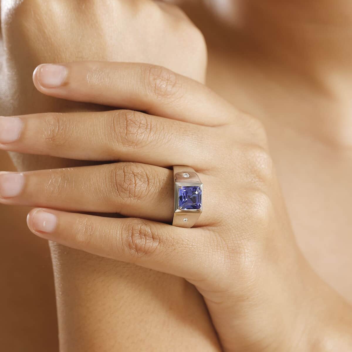 Rhapsody AAAA Tanzanite and E-F VS2 Diamond 2.63 ctw Men's Ring in 950 Platinum (Size 11.0) 11.50 Grams image number 2