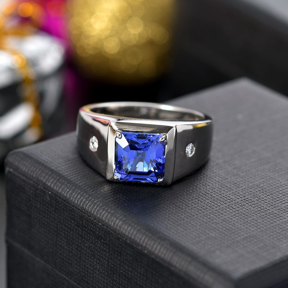 Rhapsody AAAA Tanzanite and E-F VS2 Diamond 2.63 ctw Men's Ring in 950 Platinum (Size 12.0) 11.50 Grams image number 1