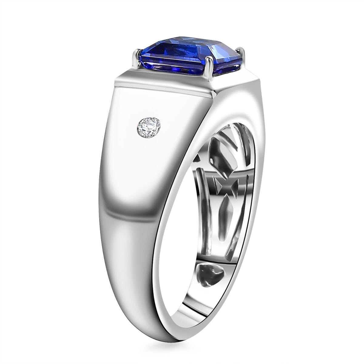 Rhapsody AAAA Tanzanite and E-F VS2 Diamond 2.63 ctw Men's Ring in 950 Platinum (Size 12.0) 11.50 Grams image number 3