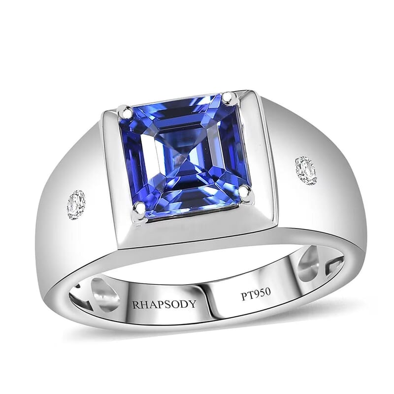 Rhapsody AAAA Tanzanite and E-F VS2 Diamond 2.63 ctw Men's Ring in 950 Platinum (Size 13.0) 11.50 Grams