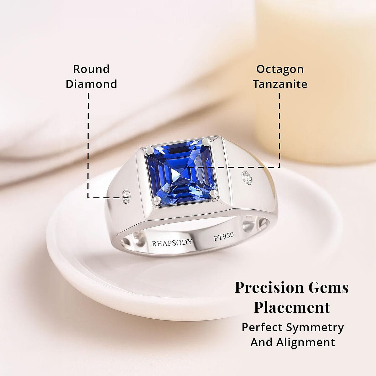 Rhapsody AAAA Tanzanite and E-F VS2 Diamond 2.63 ctw Men's Ring in 950 Platinum (Size 13.0) 11.50 Grams image number 4