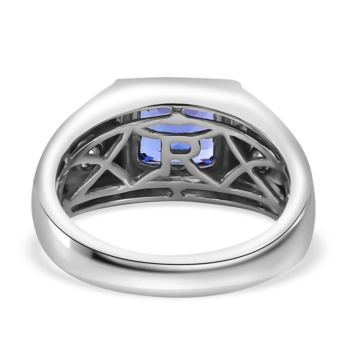 Doorbuster Rhapsody AAAA Tanzanite and E-F VS2 Diamond 2.90 ctw Men's Ring in 950 Platinum (Size 9.0) 11.50 Grams image number 4