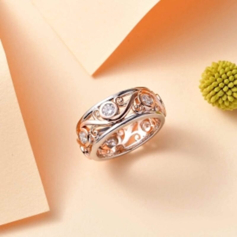 Moissanite 5.37 ctw Band Ring in Vermeil RG Over Sterling Silver (Size 8)