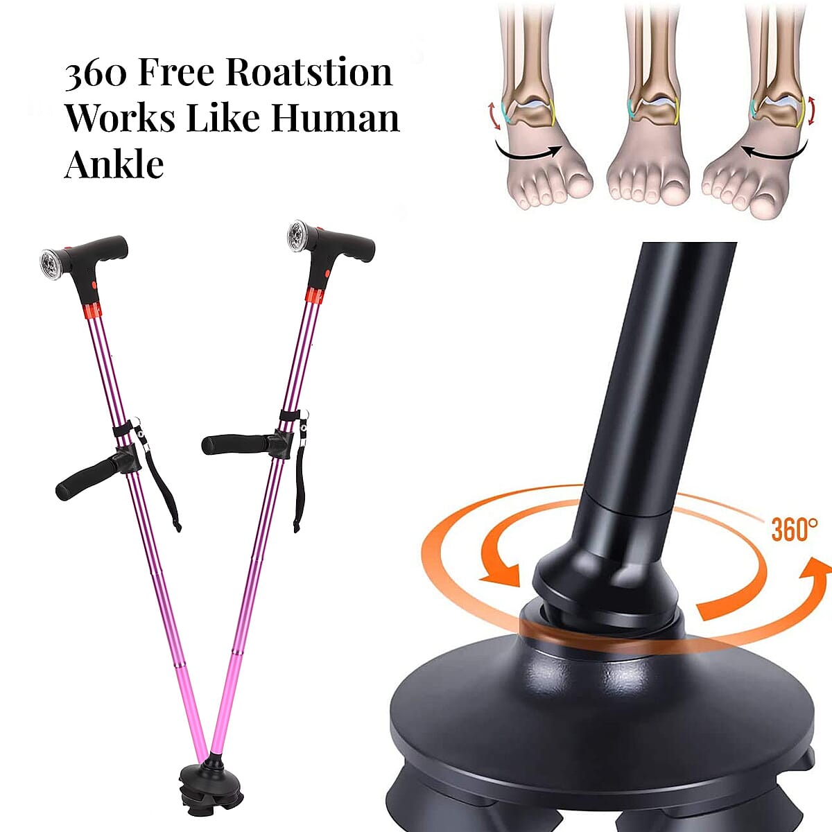 Soulsmart Purple 2 Handles Foldable Smart Easy Up Cane with LED Light (2xAAA Batteries Not Included) image number 6